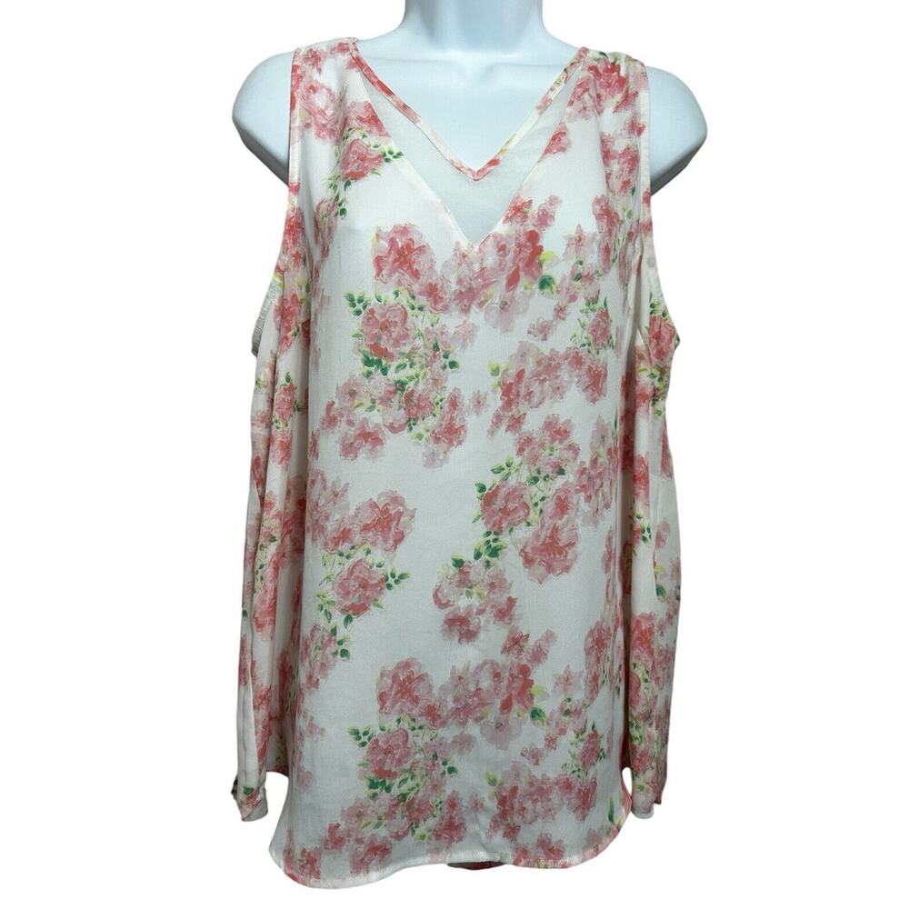 Madison Grey Pink Floral Blouse Sz Large Sleeveless Top Loose V-Neck Cami